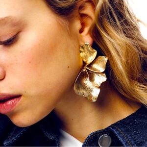 Anthropologie Gold Floral Statement Earrings